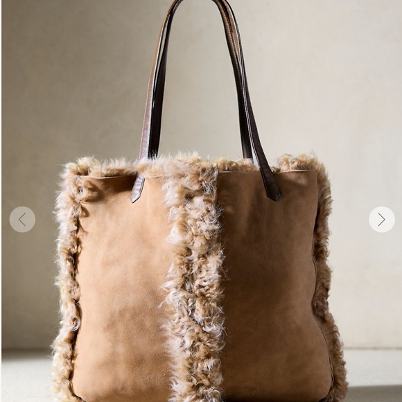 Plush Faux Shearling Tote Bag in Camel - Picture 2 of 5